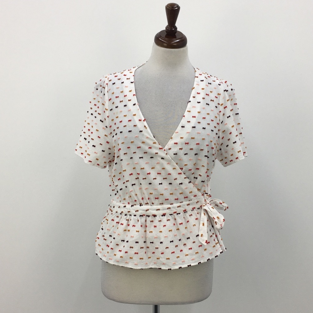 NWT Madewell White Polka Dot Peplum Wrap Top